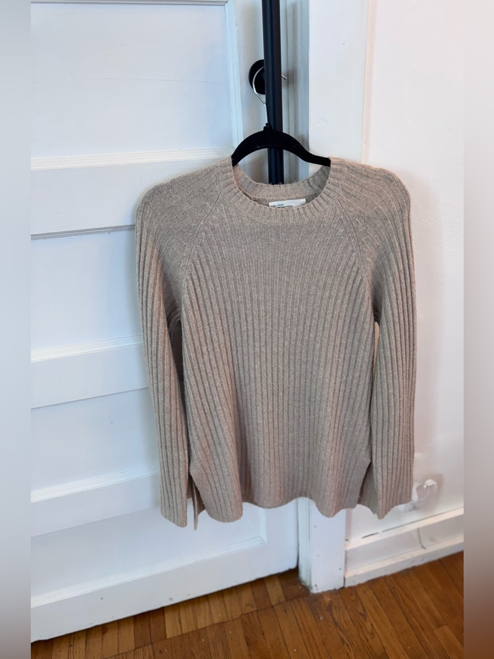 OAK + FORT Ribbed Crewneck Sweater in Light Taupe